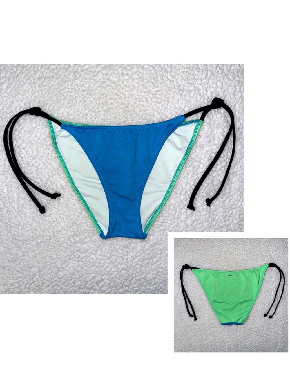 Victoria’s Secret PINK bikini blue green black hip ties summer beach swim M